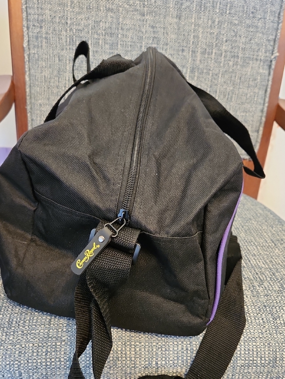 Crown Royal Black Duffel Bag with Purple Trim - Picture 2 of 3